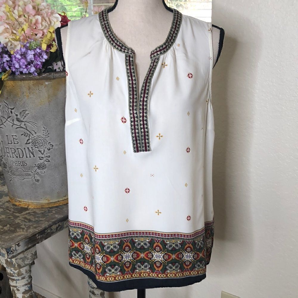 Daniel Rainn Ivory Sleeveless Top Sz L Coastal Grandma